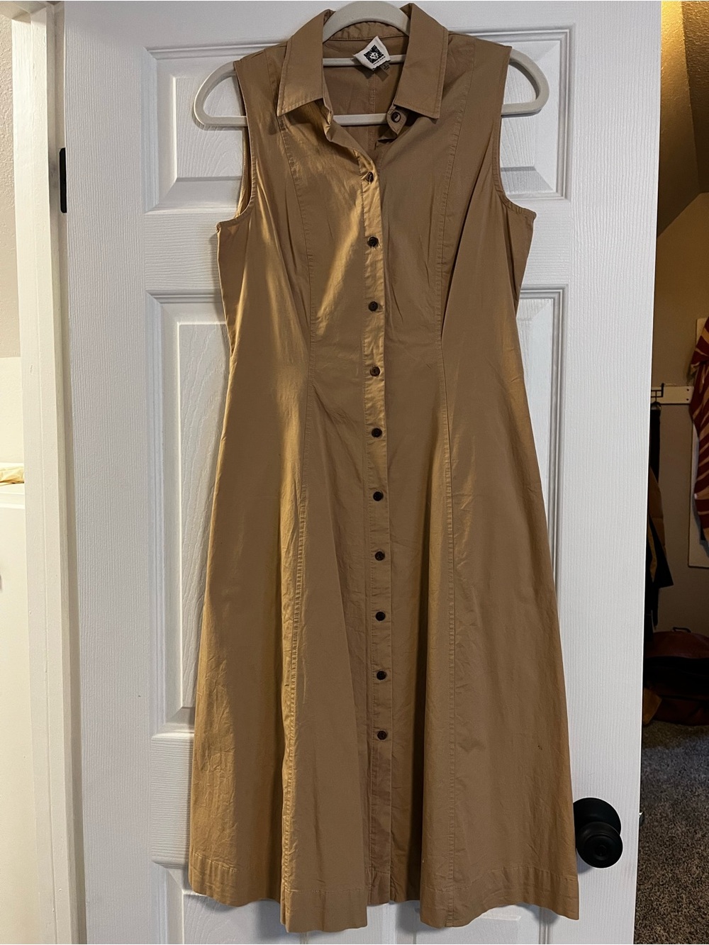 Anne Klein Sleeveless Button-Front Dress in Camel/Tan